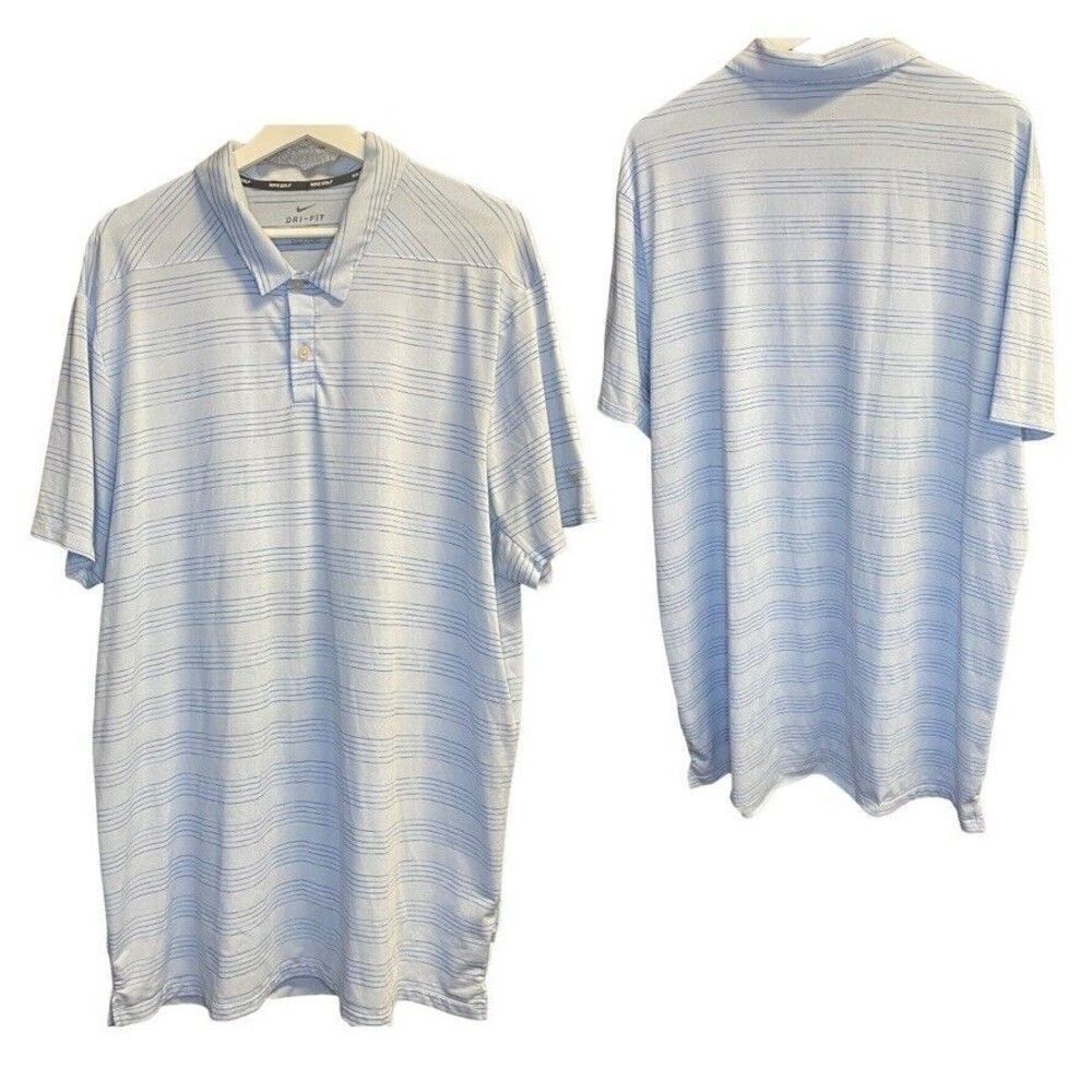 Nike Dri Fit Golf Polo shirt size XL mens athletic light blue striped **flawed